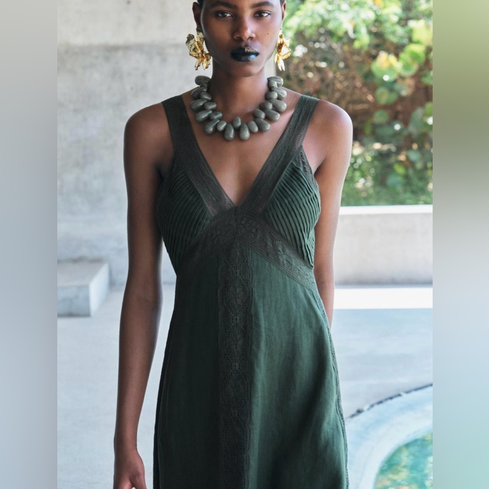 ZARA Linen Green Maxi Dress - Picture 2 of 16